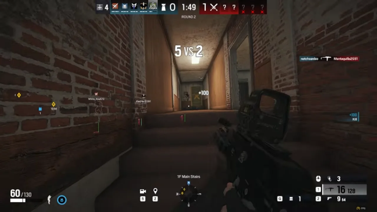 Rainbow Six Siege cheats ESP with operator names on main stairs on PC